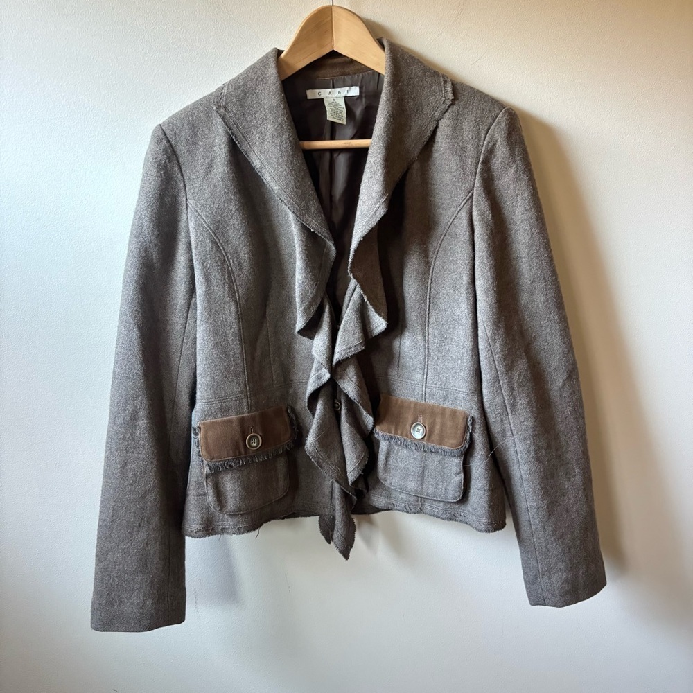 CAbi Brown Ruffled Wool Blazer